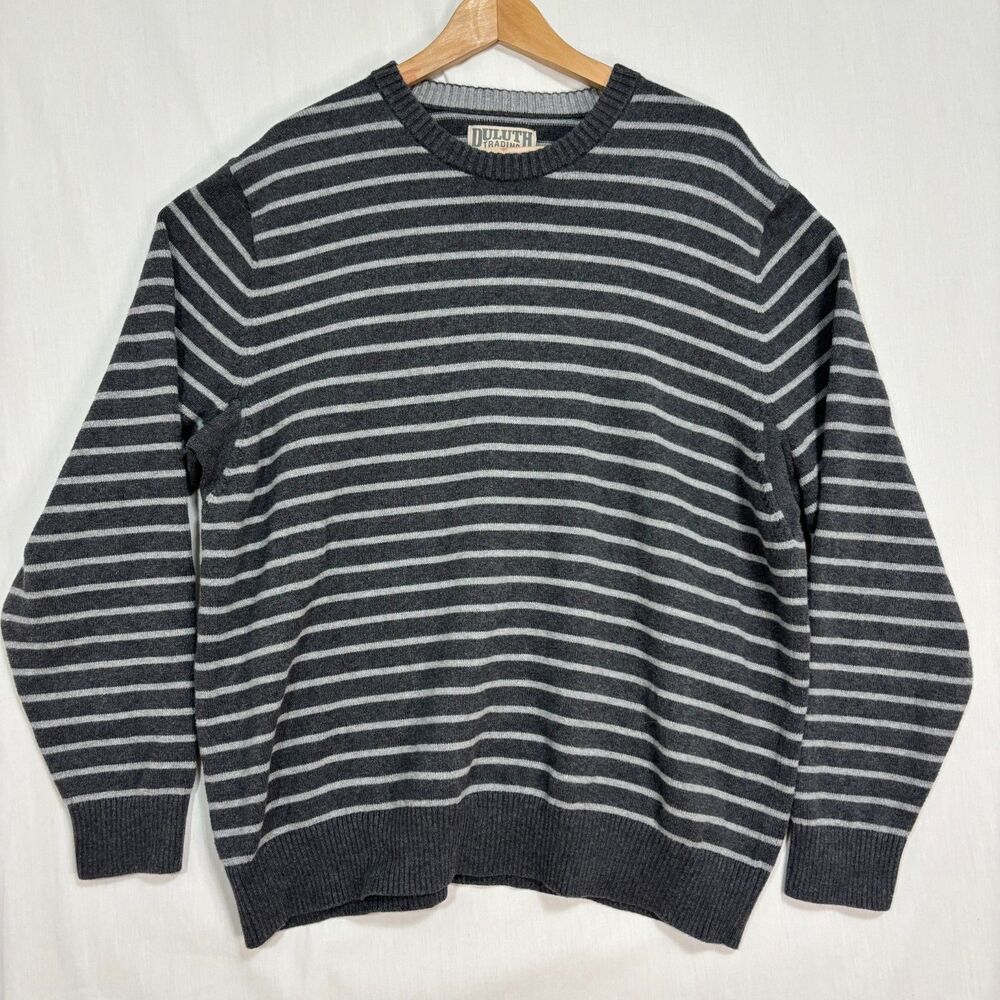 Duluth Trading Co.‎ Mens Crew Neck Sweater Gray Striped Classic Preppy Sz XL
